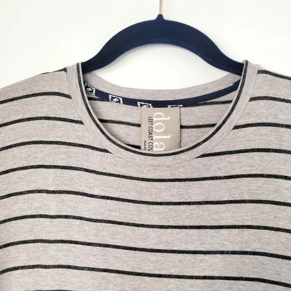 Anthropologie Dolan Small Binny Top Gray Striped Ruffle Shoulder - Picture 6 of 11